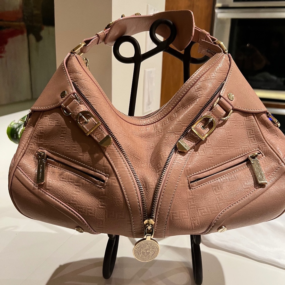 Limited Ed Versace Medusa Biker Hobo Bag 1990 soft Pink Gold Accent Hardware